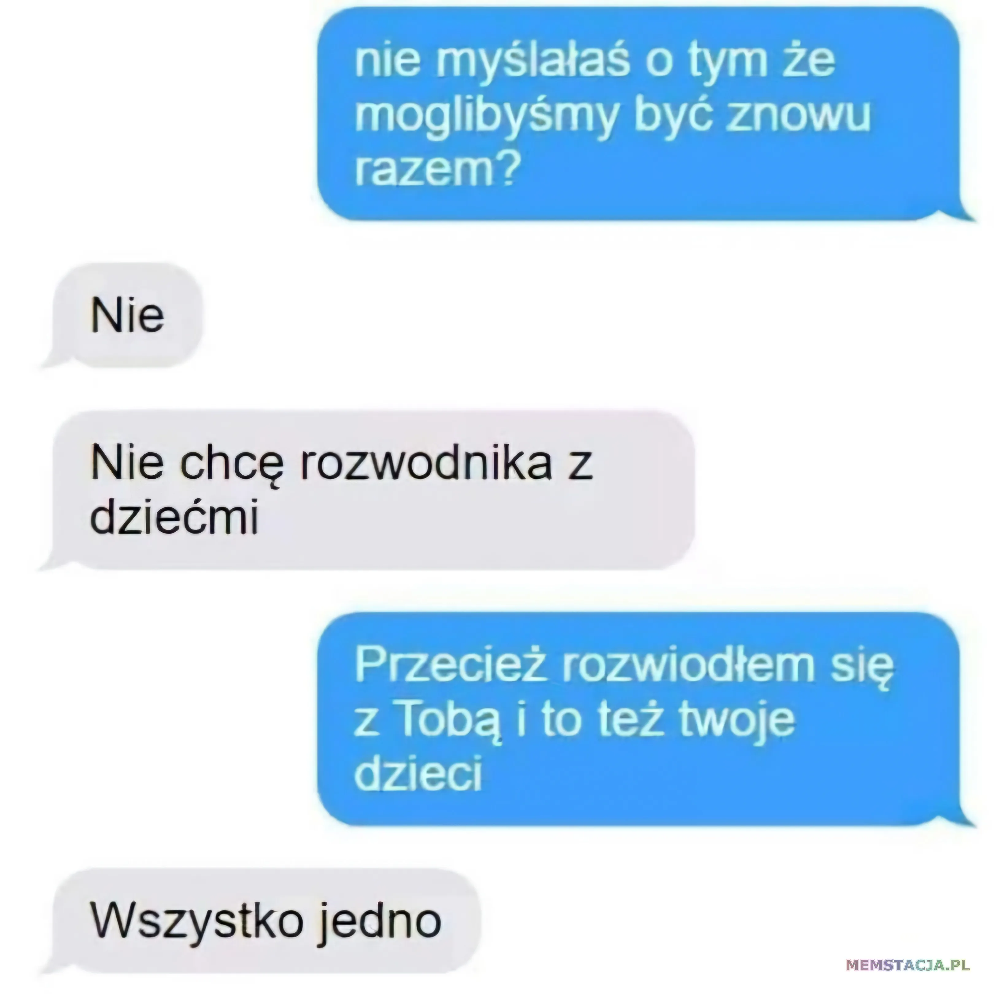 Wiadomość na messenger pomiędzy mężem i byłą żoną.