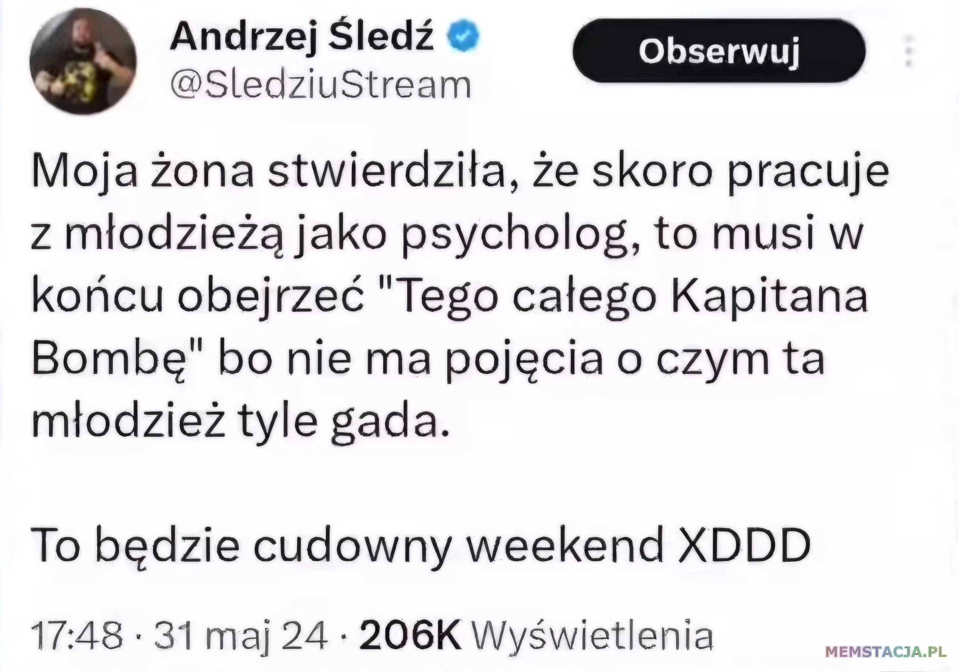 Screenshot posta dodanego na platformę społecznościową Twitter (X)