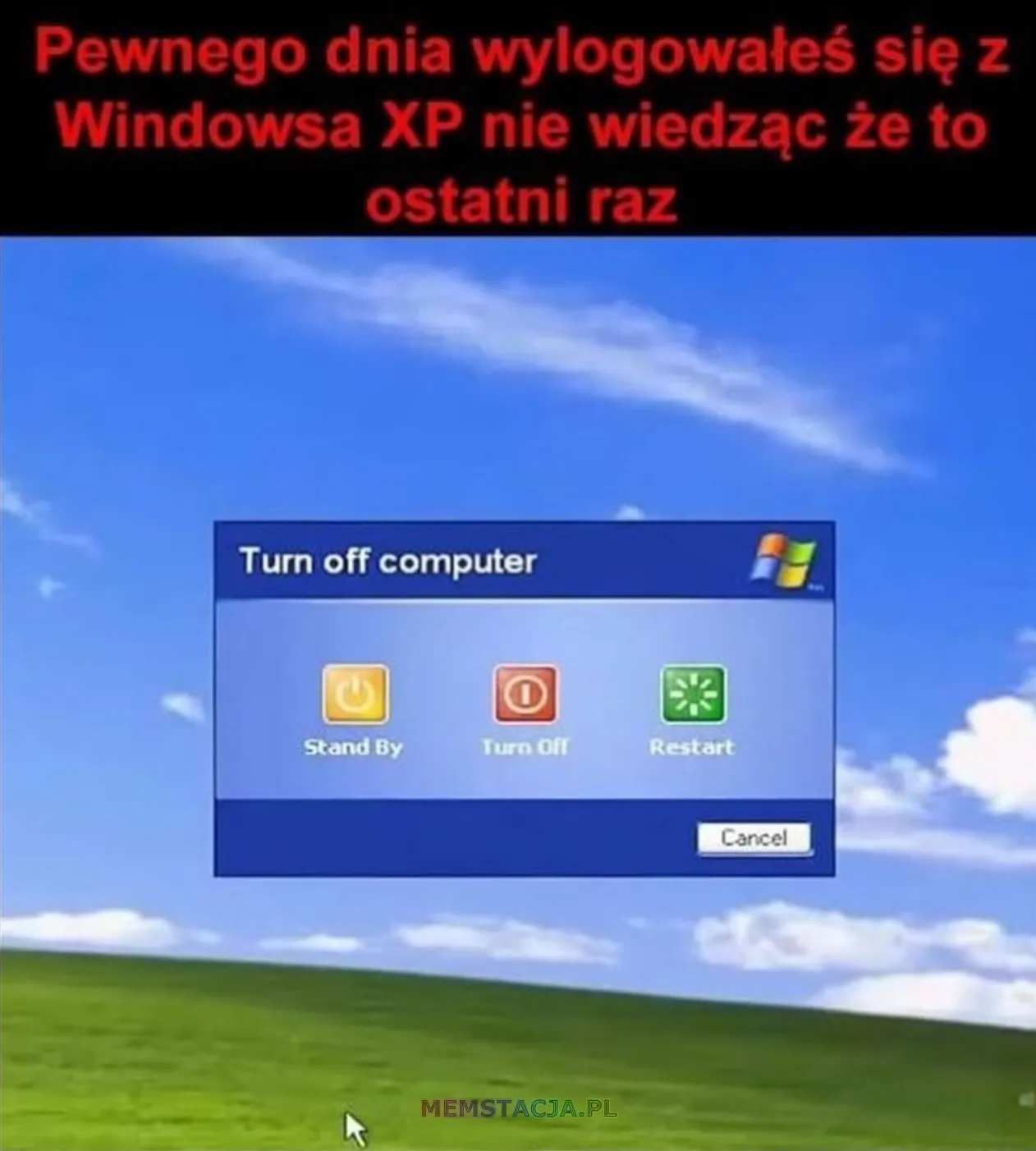 Pewnego dnia wylogowaleś się Windowsa XP nie wiedząc że to ostatni raz: Zdjęcie ekranu wyłączenia komputera.
