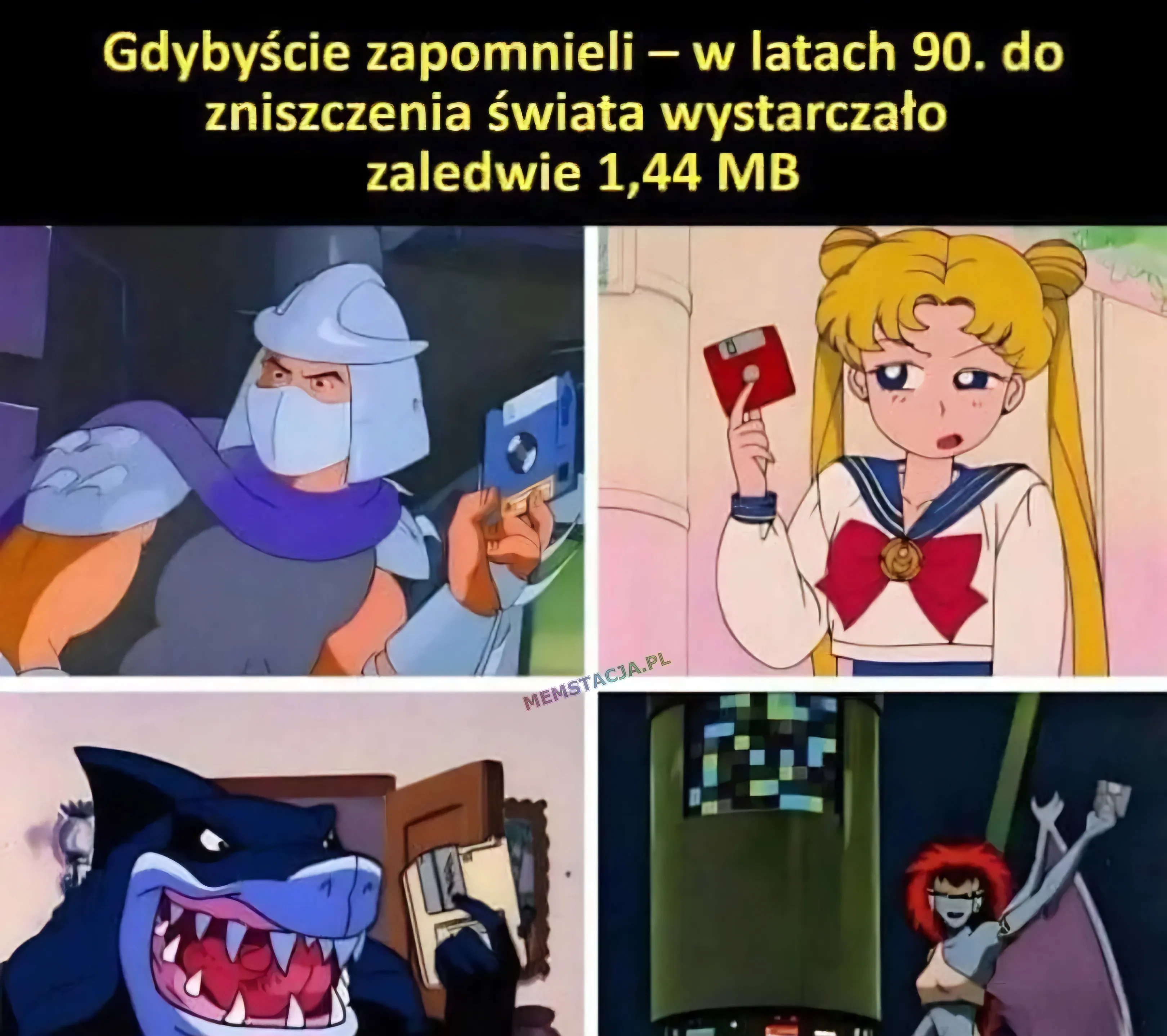 Gdybyście zapomnieli - w latach 90. do zniszczenia świata wystarczyło zaledwie 1,44 megabajta: Obrazy przedstawiające czarne charaktery, które trzymają dyskietkę w swoich rękach